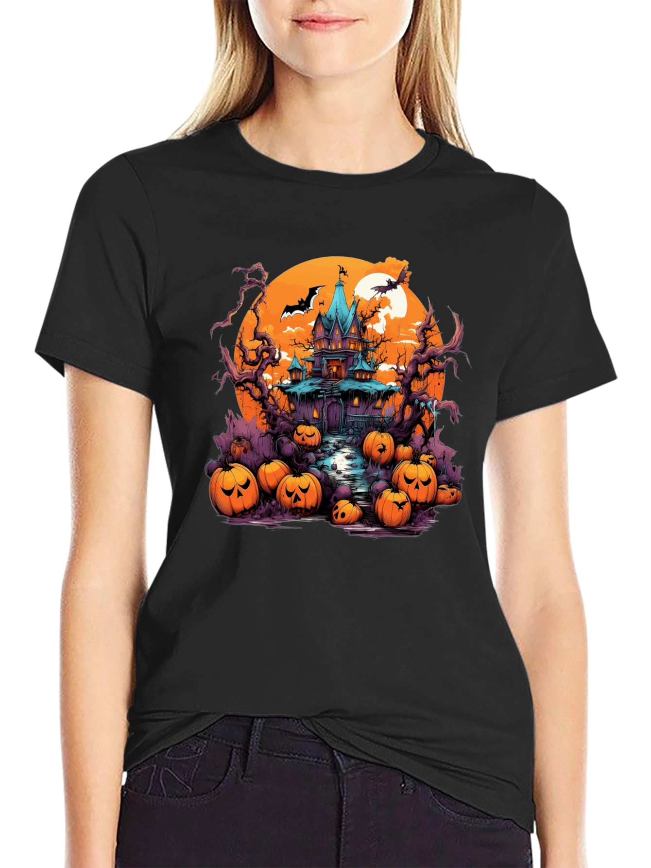 Halloween Haunt T-Shirt: Spooky House Pumpkin Design