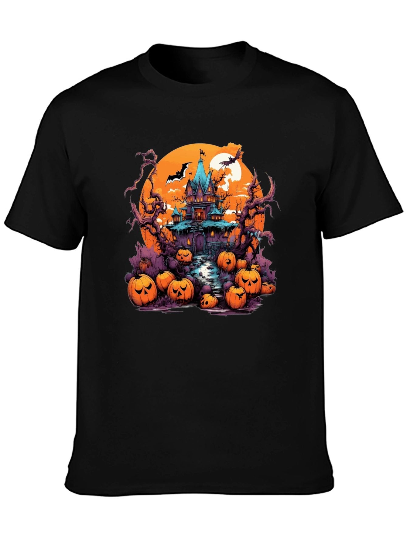 Halloween Haunt T-Shirt: Spooky House Pumpkin Design