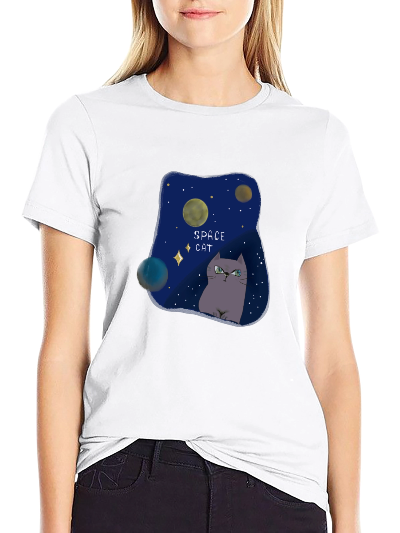 Space Cat Graphic T-Shirt - Galaxy Design