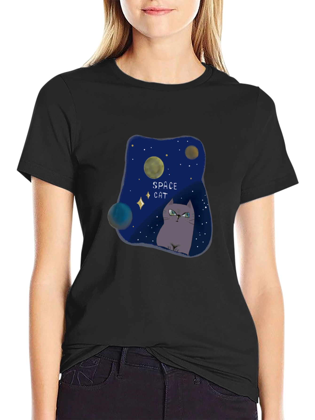 Space Cat Graphic T-Shirt - Galaxy Design