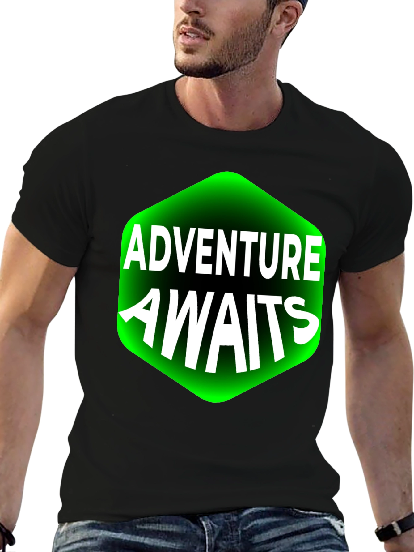 Adventure Awaits Graphic Tee - Black Cotton T-Shirt