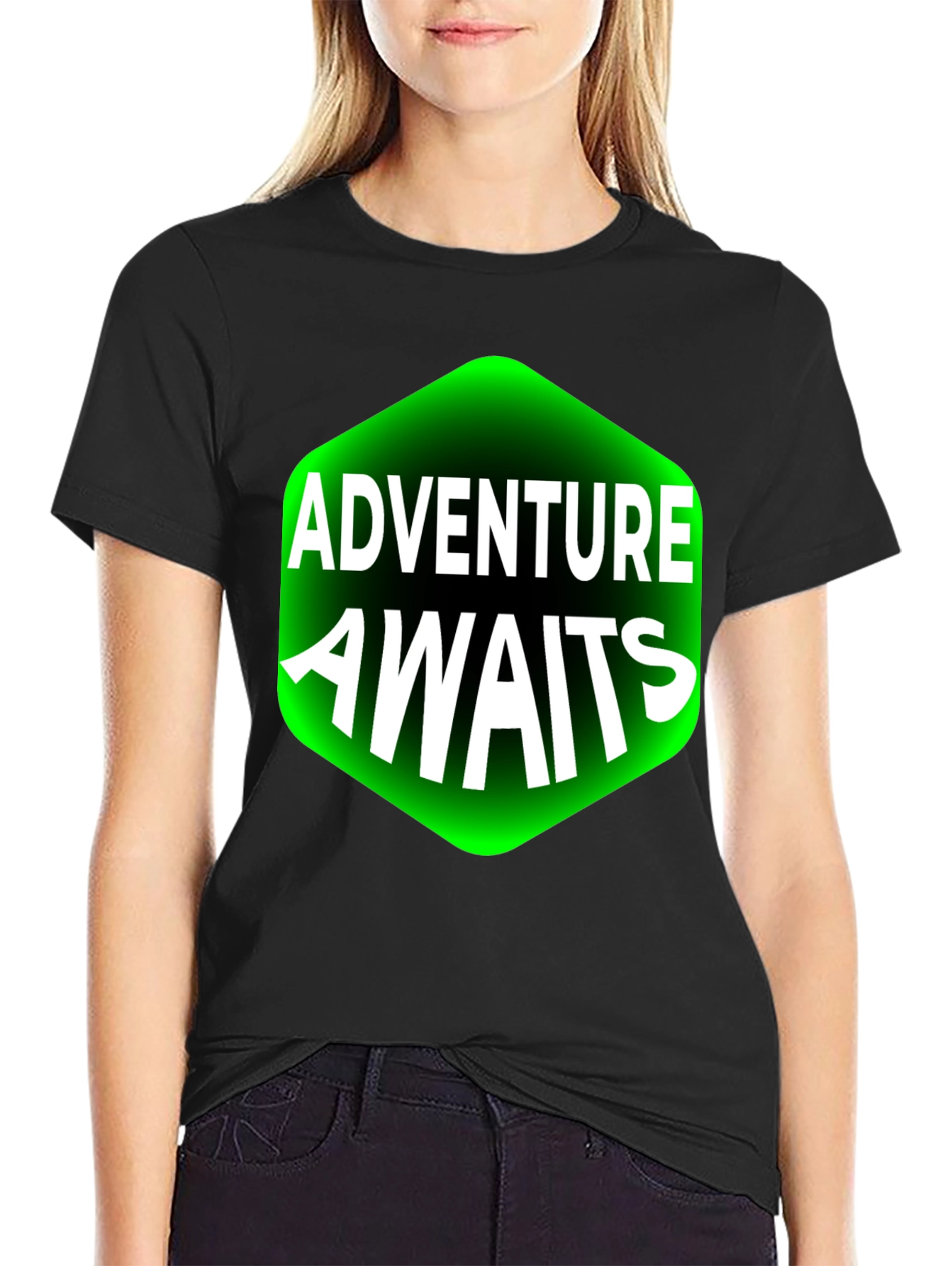 Adventure Awaits Graphic Tee - Black Cotton T-Shirt