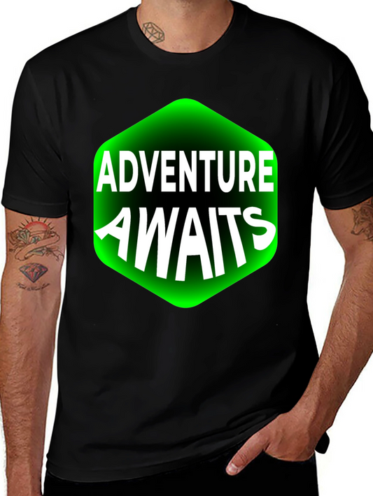 Adventure Awaits Graphic Tee - Black Cotton T-Shirt