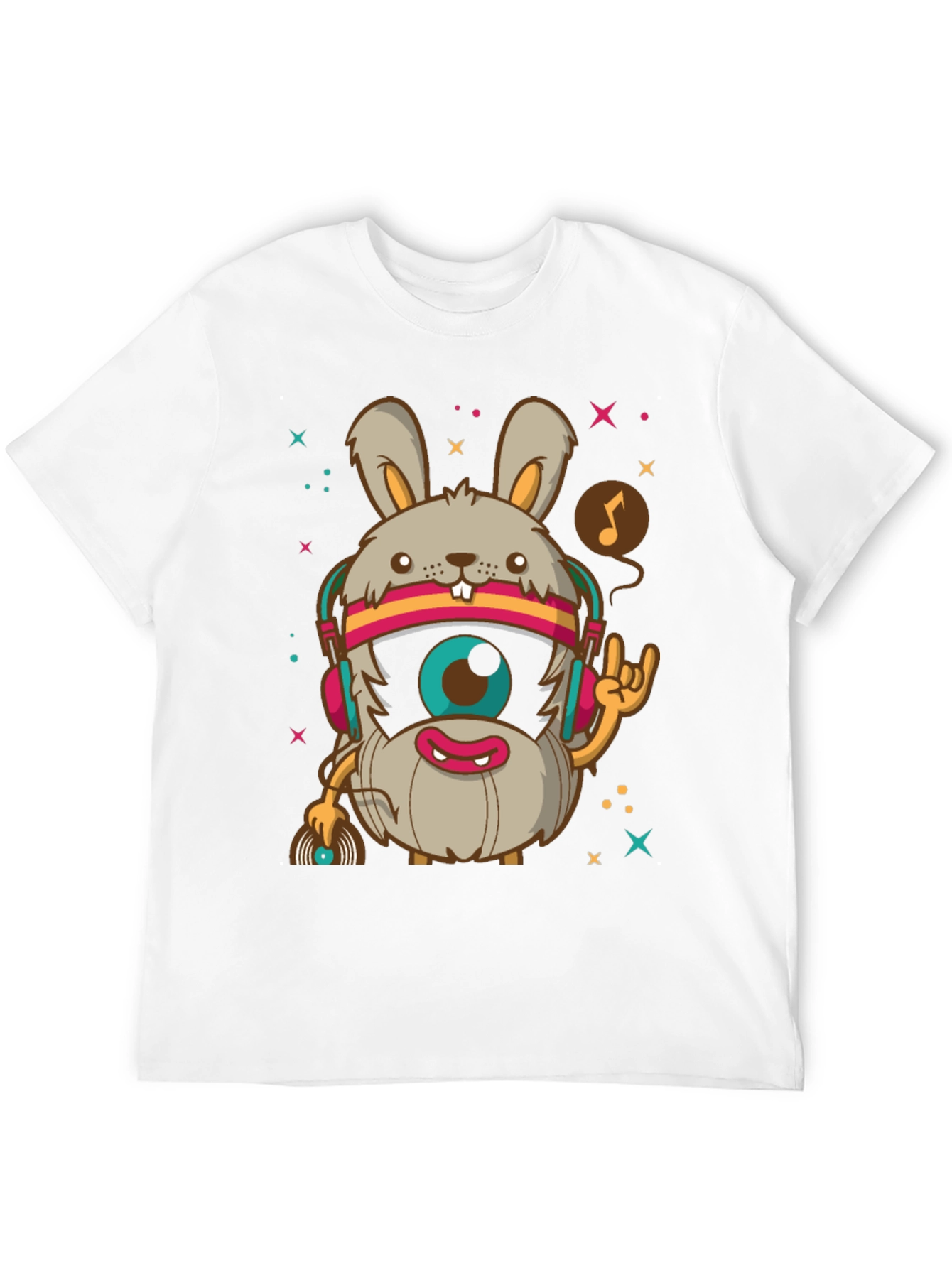 Groovy Rabbit DJ T-Shirt - Black Cotton Tee