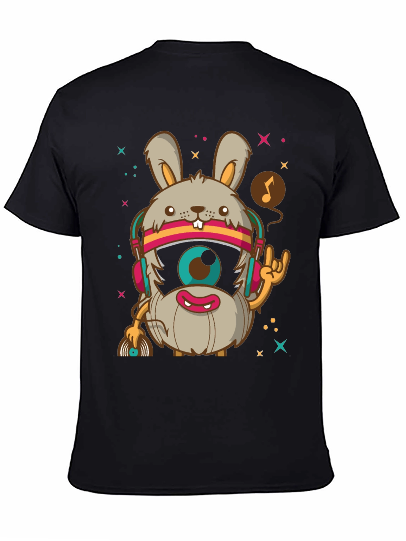 Groovy Rabbit DJ T-Shirt - Black Cotton Tee