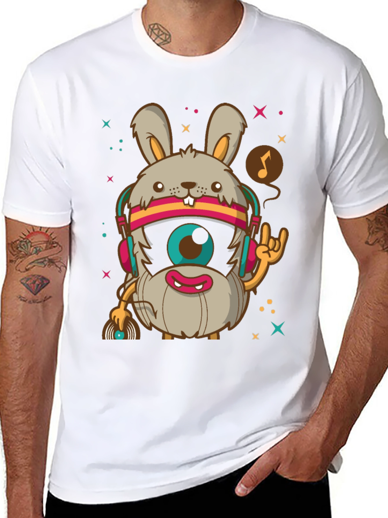 Groovy Rabbit DJ T-Shirt - Black Cotton Tee