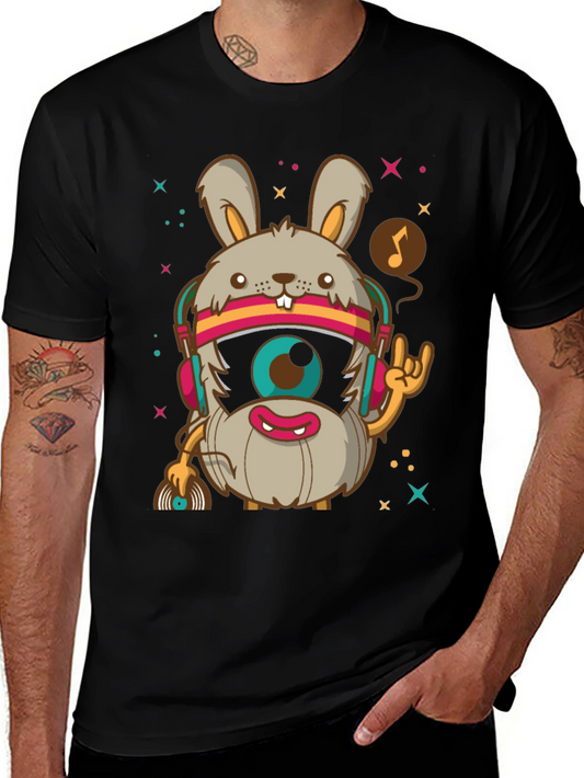 Groovy Rabbit DJ T-Shirt - Black Cotton Tee