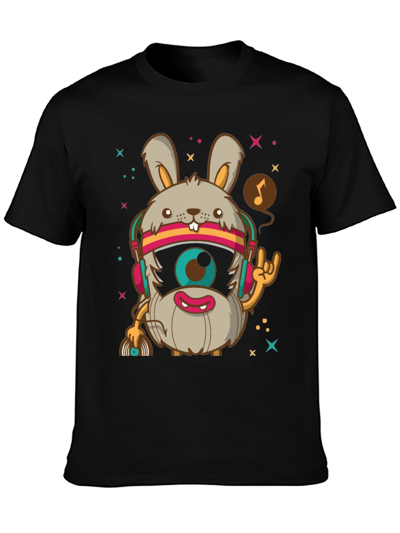 Groovy Rabbit DJ T-Shirt - Black Cotton Tee