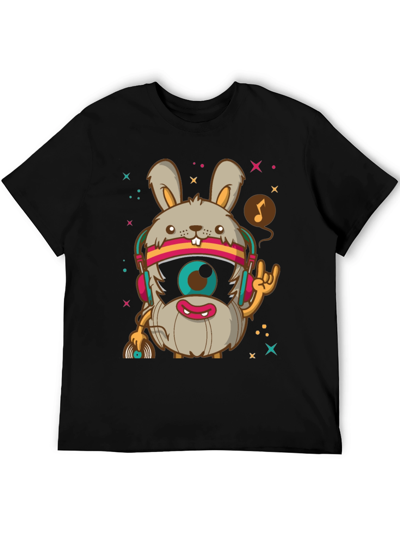 Groovy Rabbit DJ T-Shirt - Black Cotton Tee