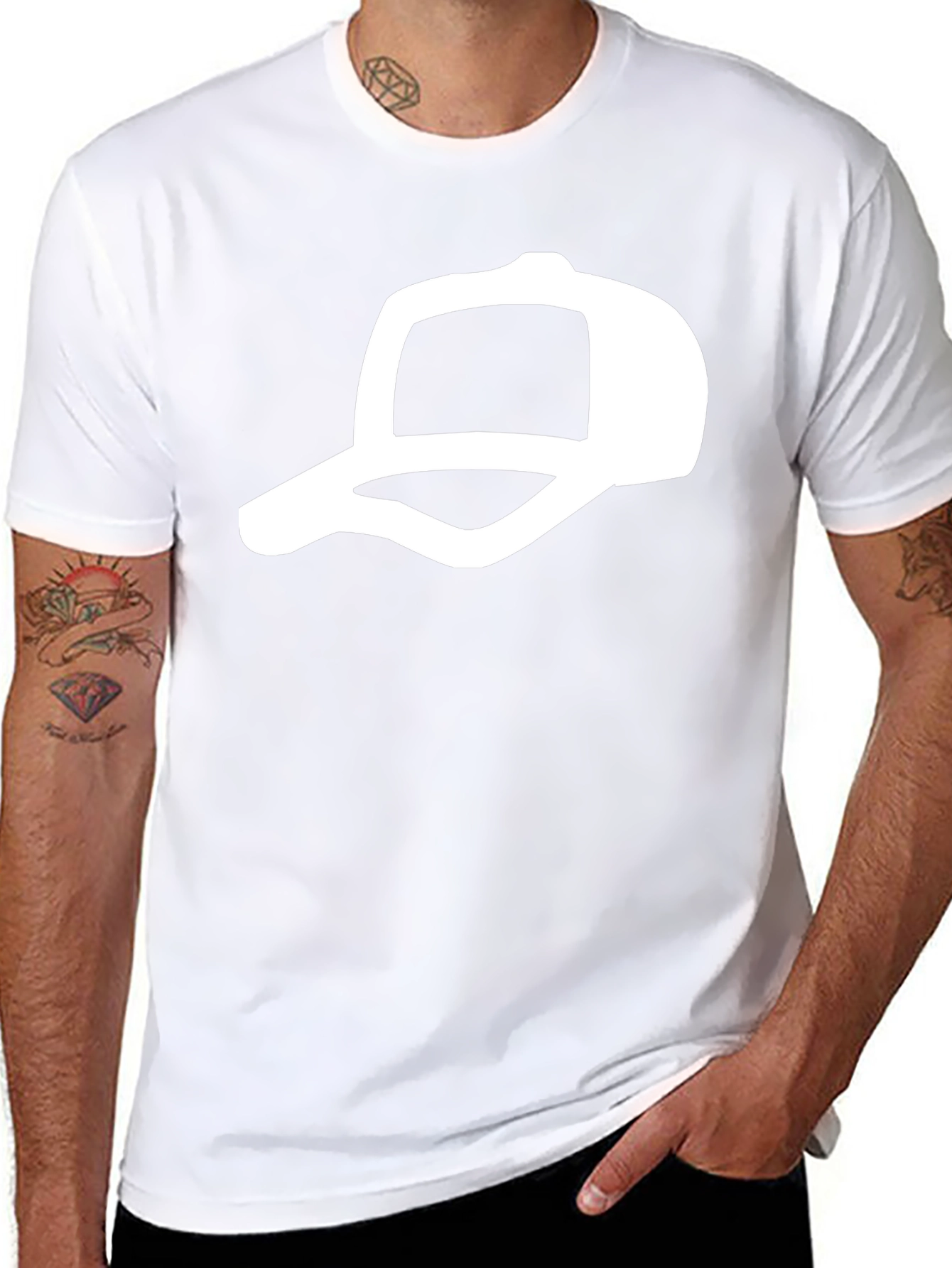 Black T-Shirt with White Cap Design