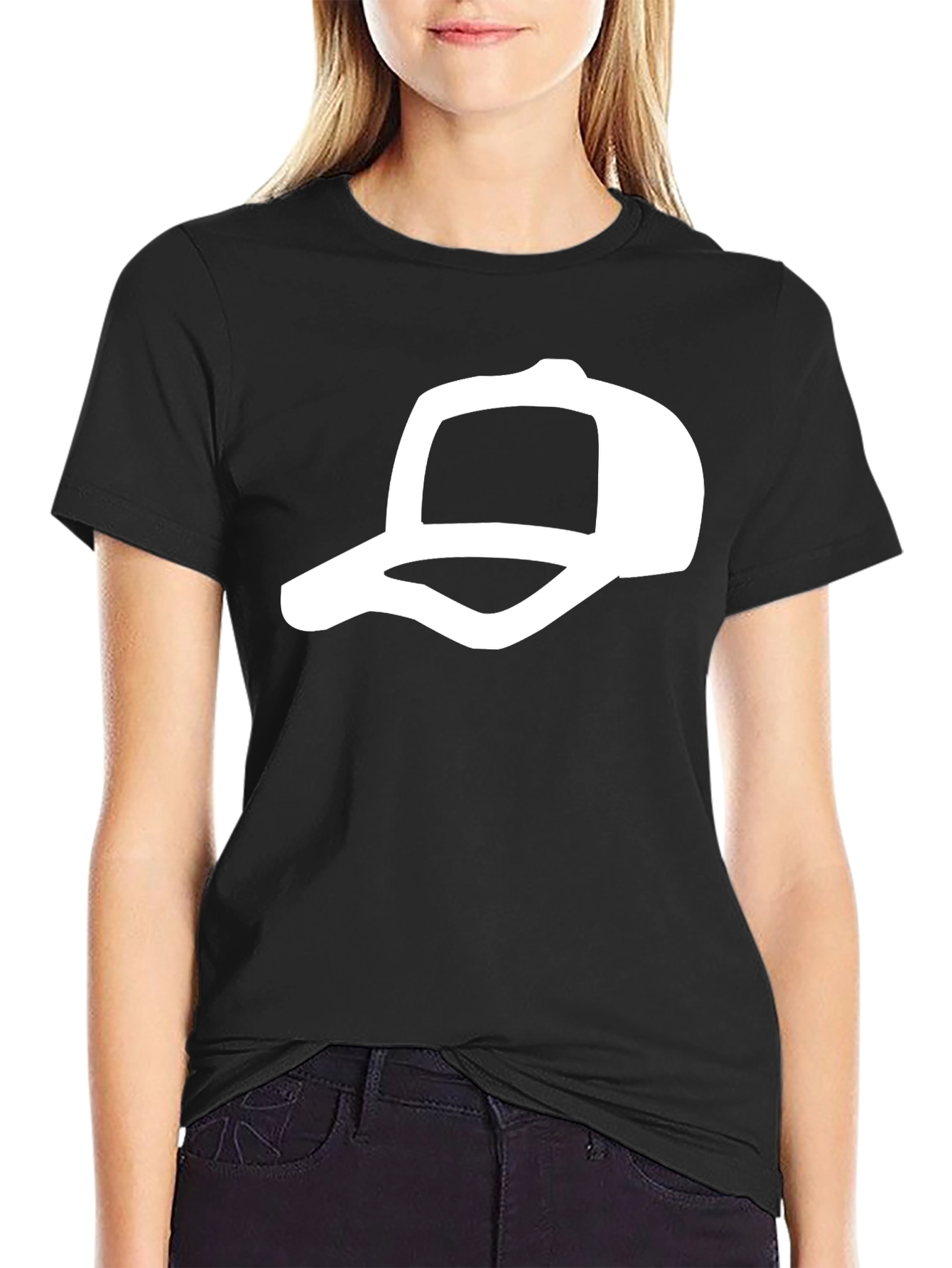 Black T-Shirt with White Cap Design
