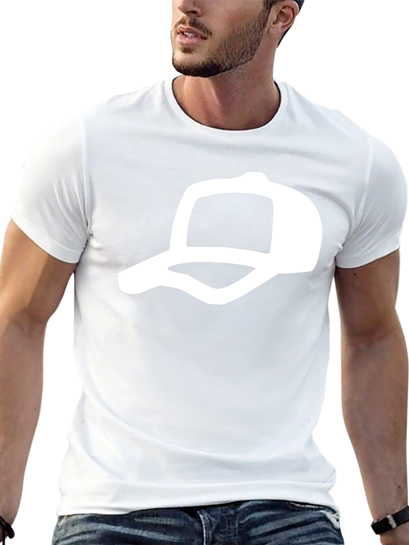 Black T-Shirt with White Cap Design