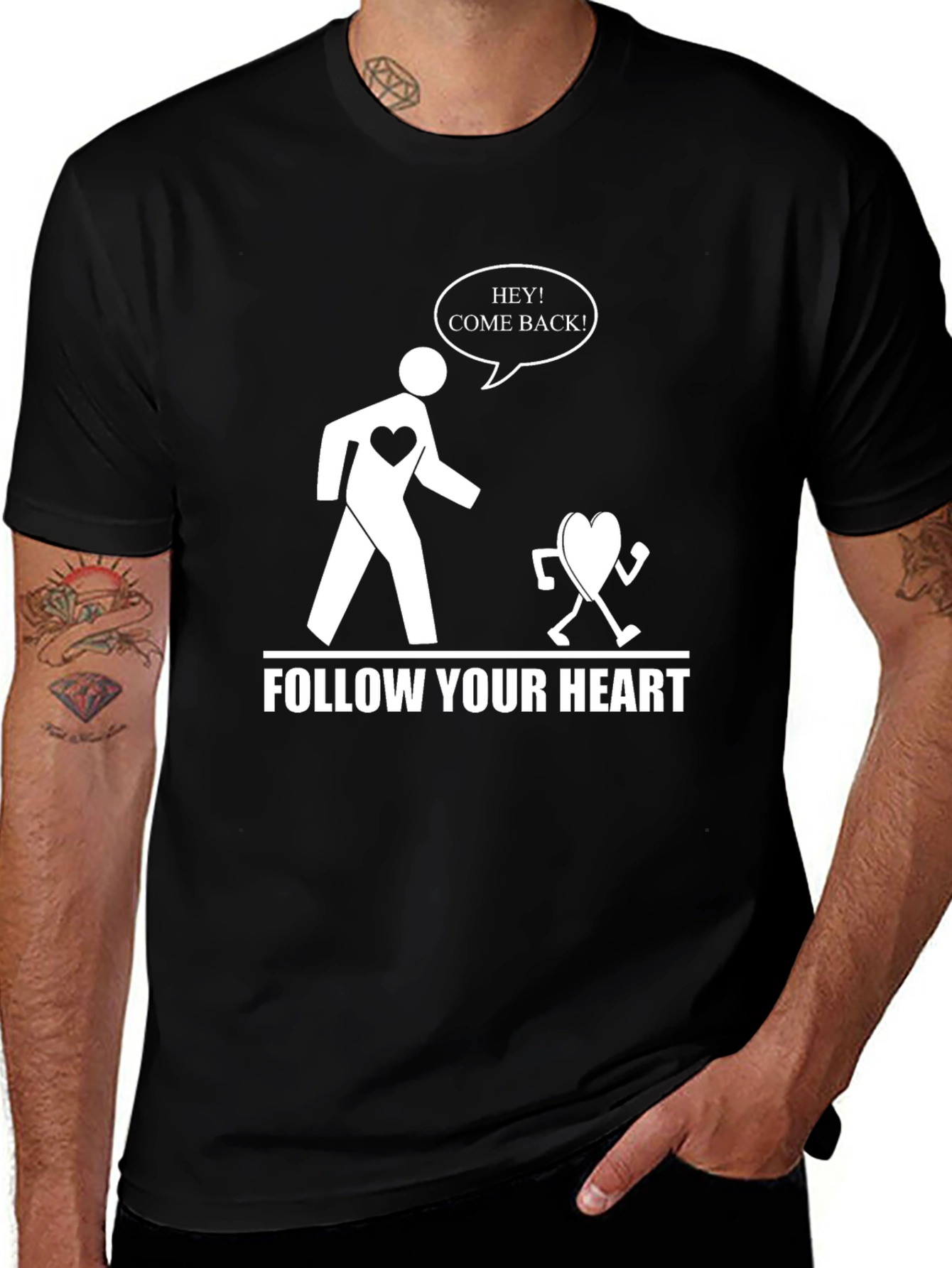 Follow Your Heart Funny Graphic Tee - Black