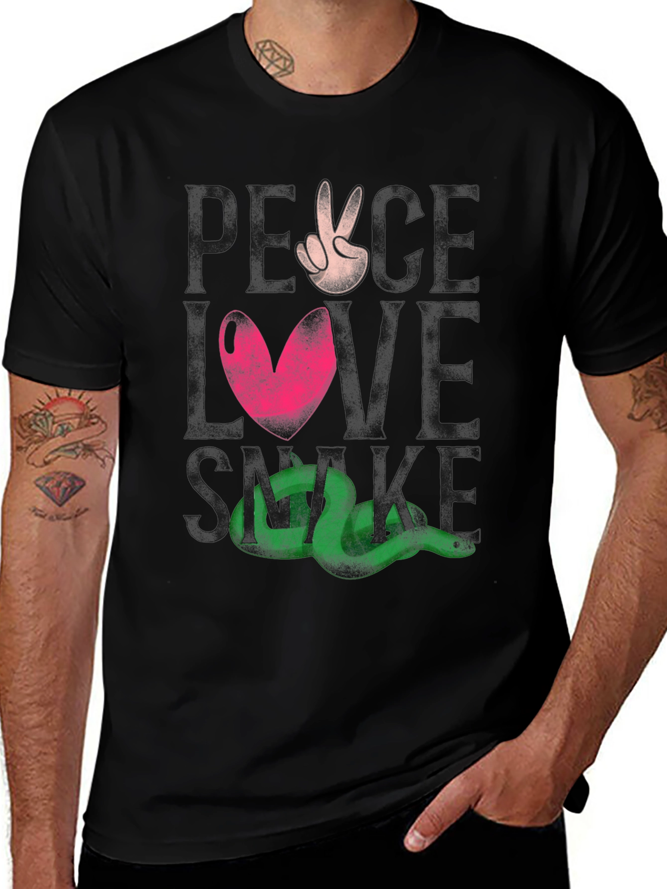 Peace Love Snake Tee - Black Graphic T-Shirt