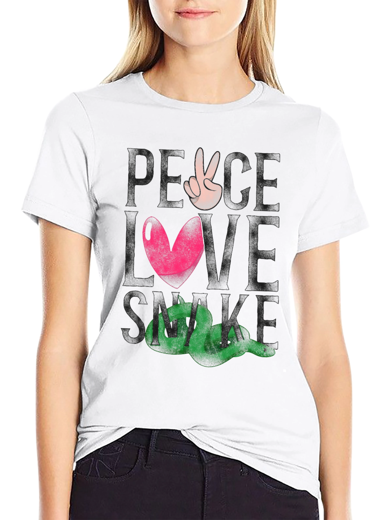 Peace Love Snake Tee - Black Graphic T-Shirt