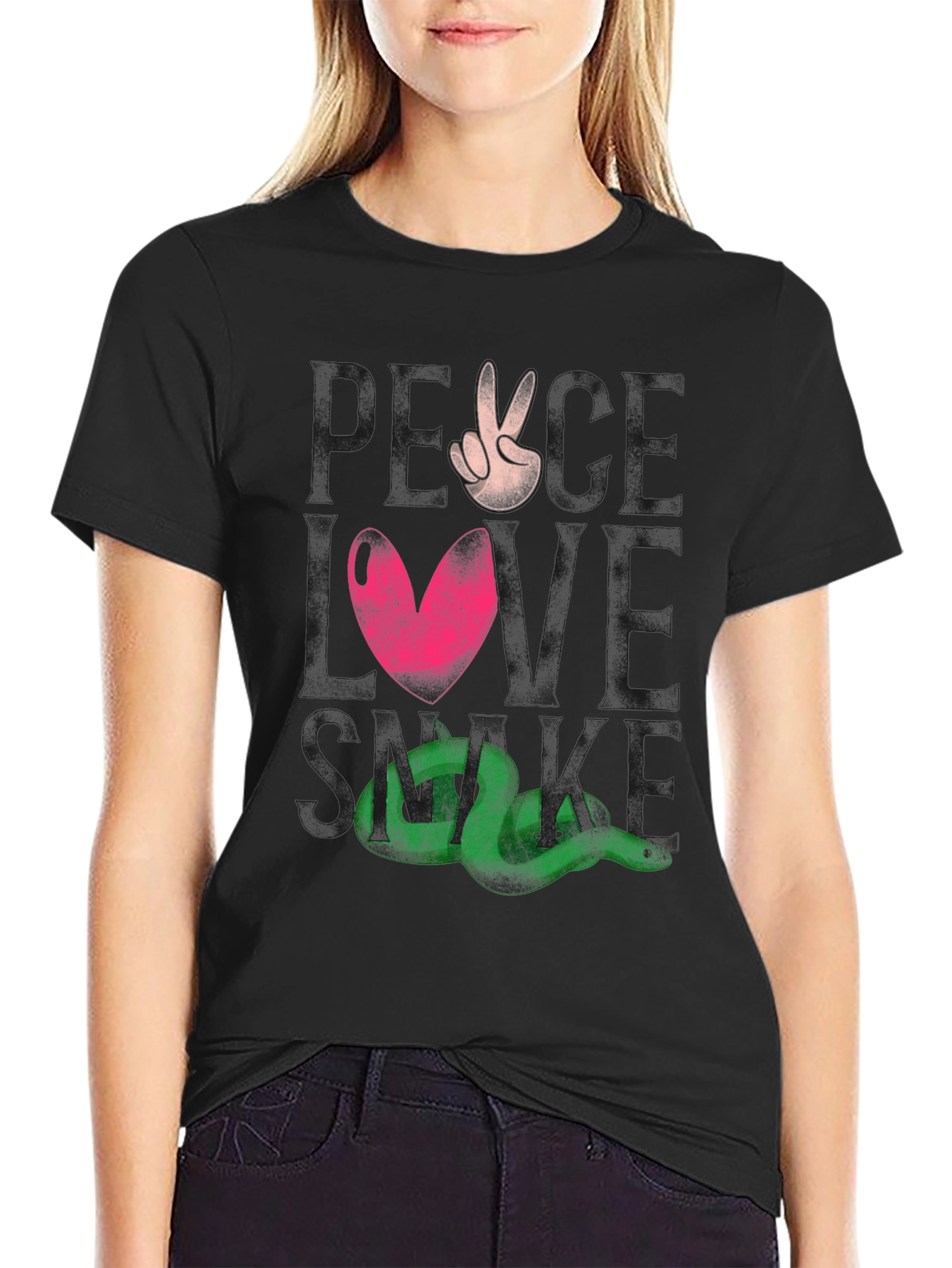 Peace Love Snake Tee - Black Graphic T-Shirt