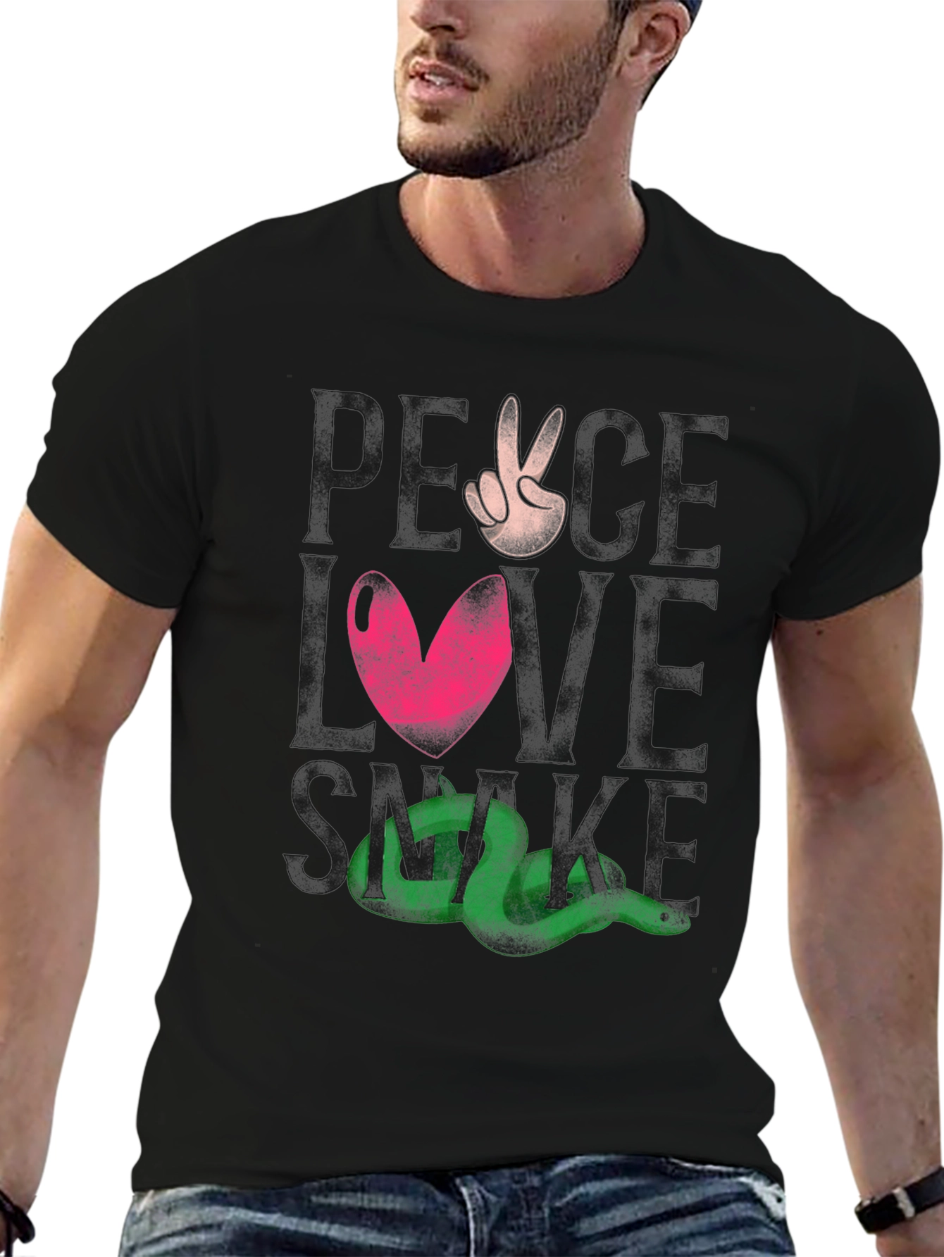 Peace Love Snake Tee - Black Graphic T-Shirt