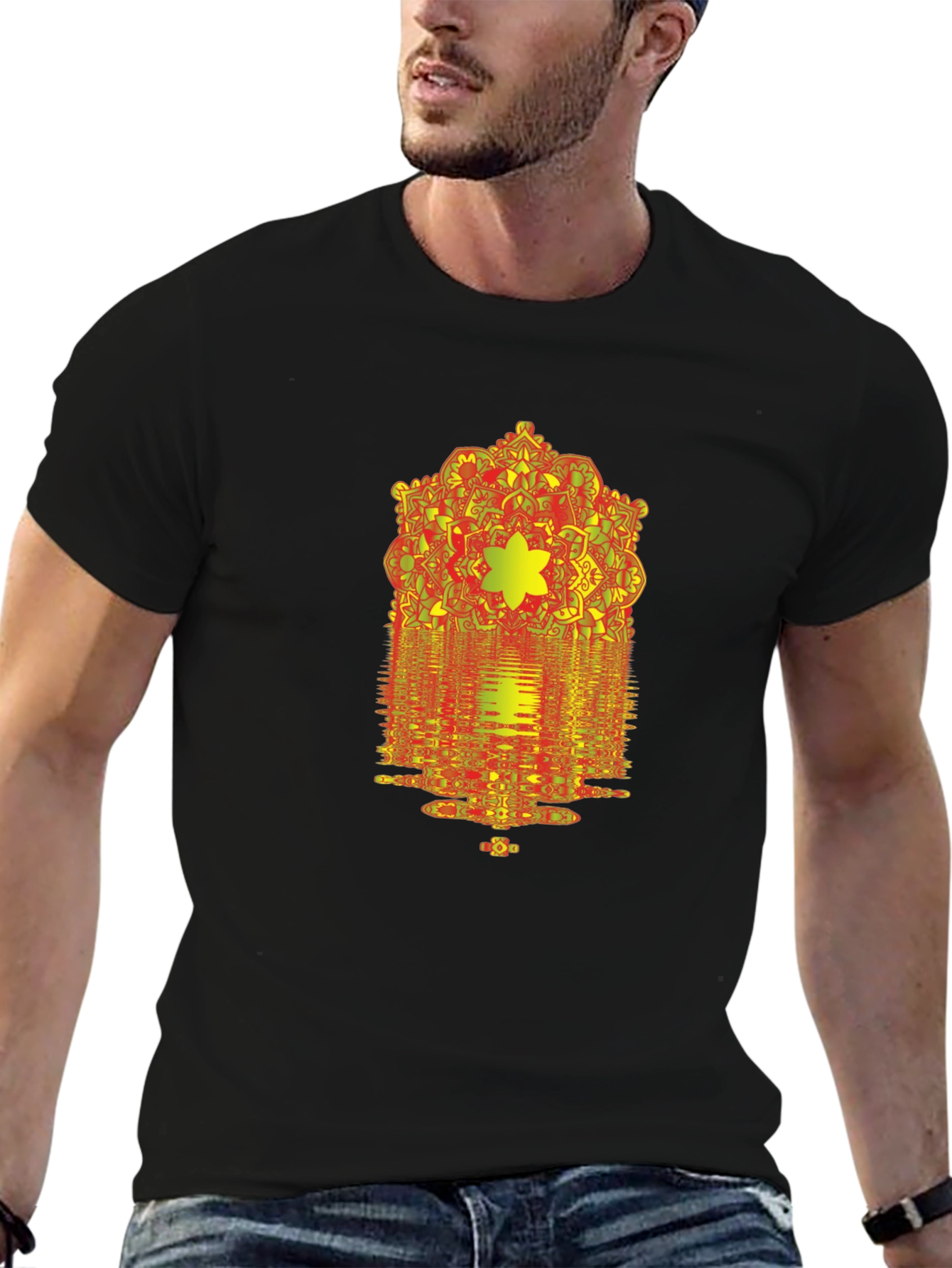 Geometric Mandala Graphic Print Black T-Shirt