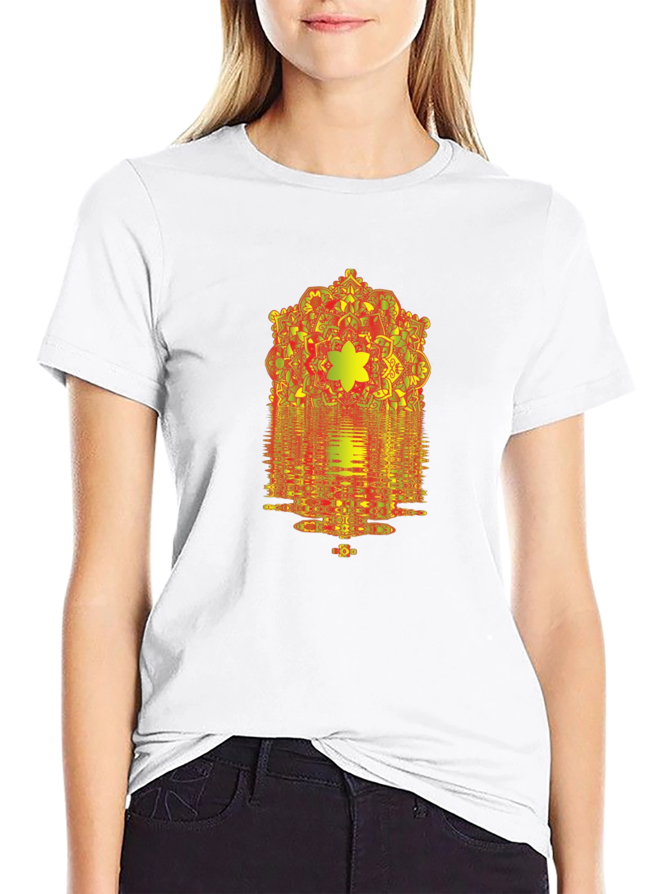 Geometric Mandala Graphic Print Black T-Shirt