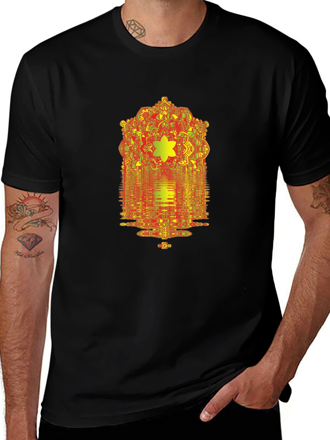 Geometric Mandala Graphic Print Black T-Shirt