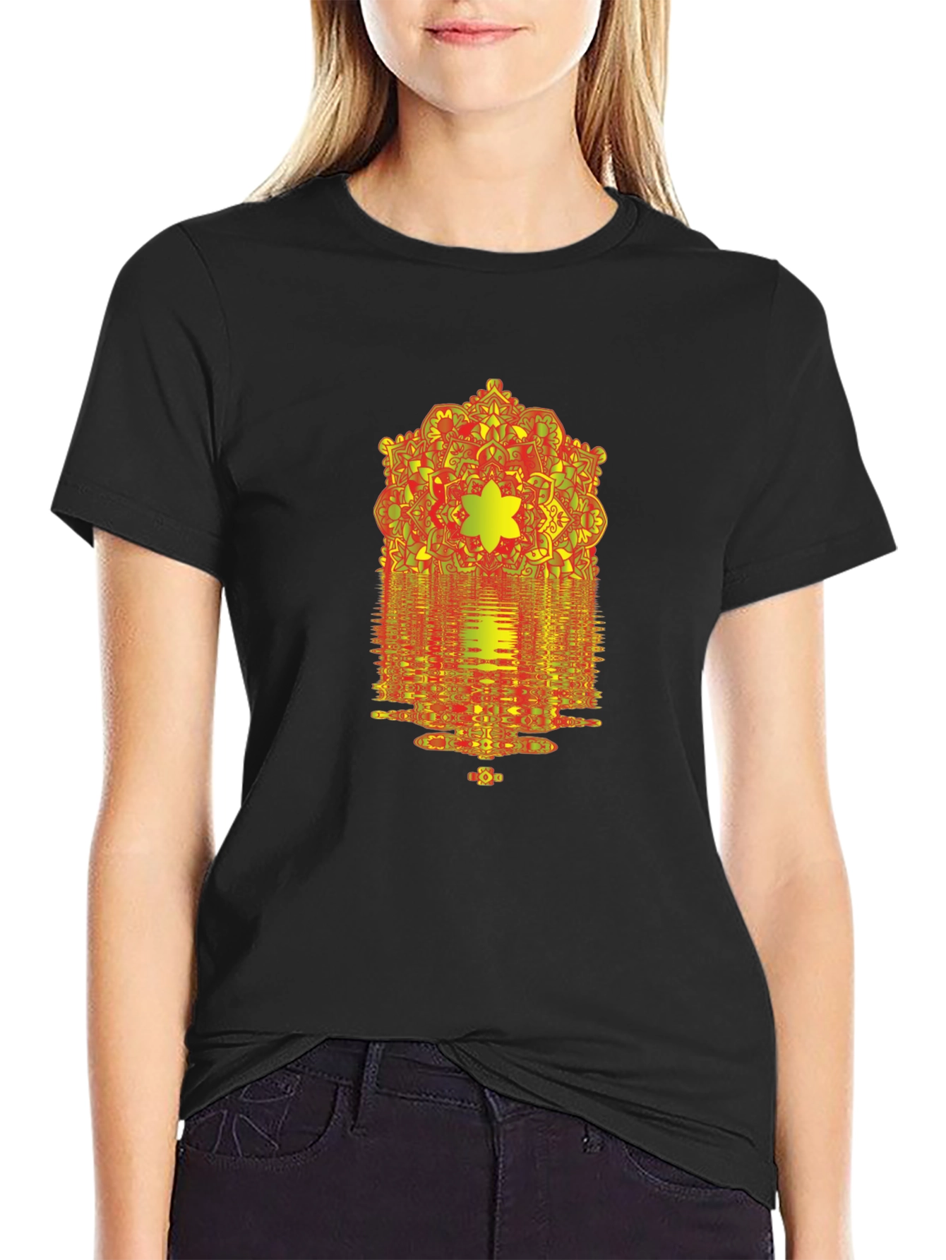 Geometric Mandala Graphic Print Black T-Shirt