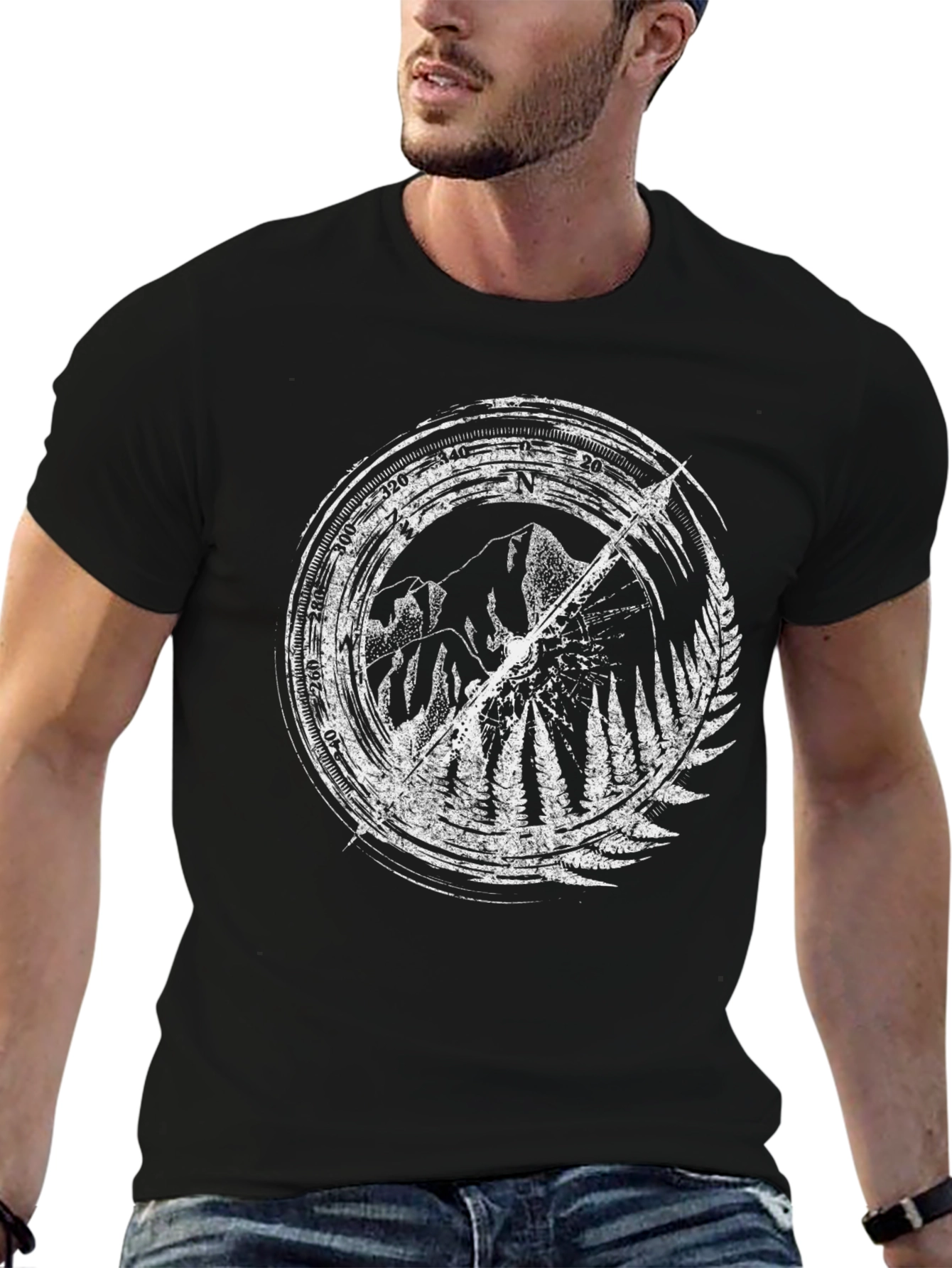 Mountain Compass Graphic Tee - Black Cotton Comfort