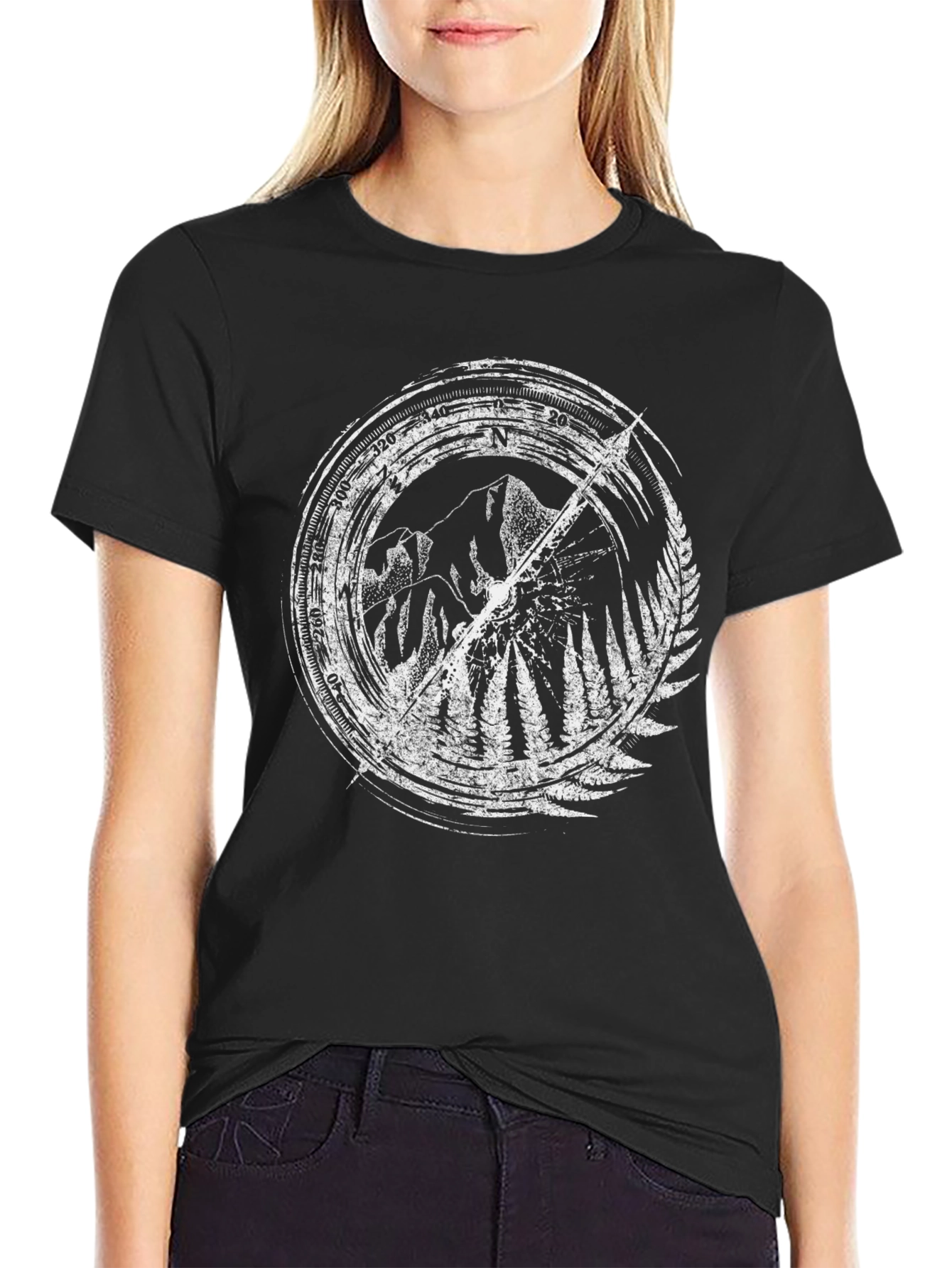 Mountain Compass Graphic Tee - Black Cotton Comfort