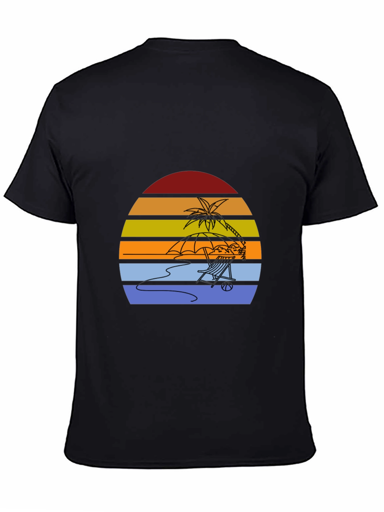 Sunset Beach T-Shirt - Relaxed Palm Tree Chair Design
