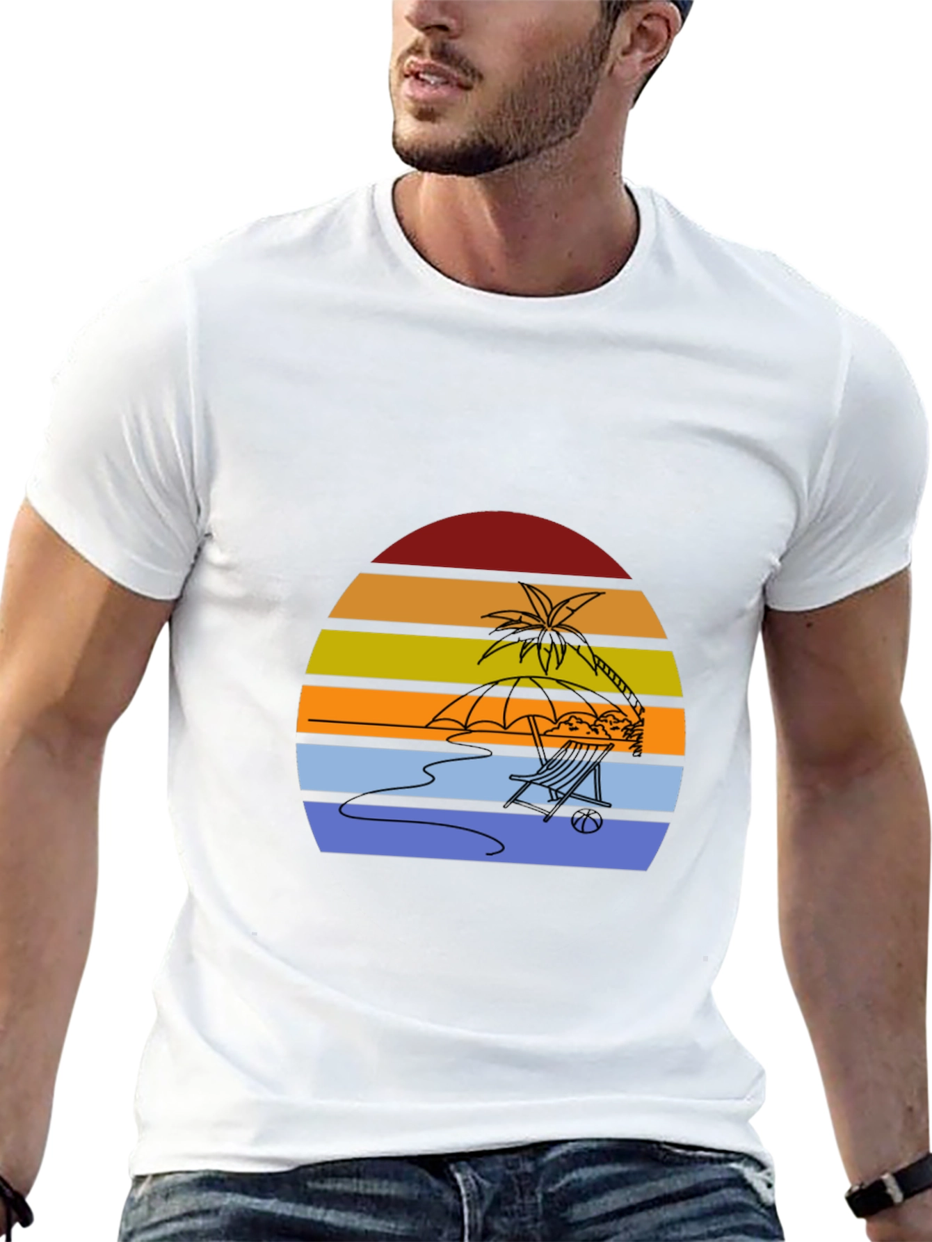Sunset Beach T-Shirt - Relaxed Palm Tree Chair Design