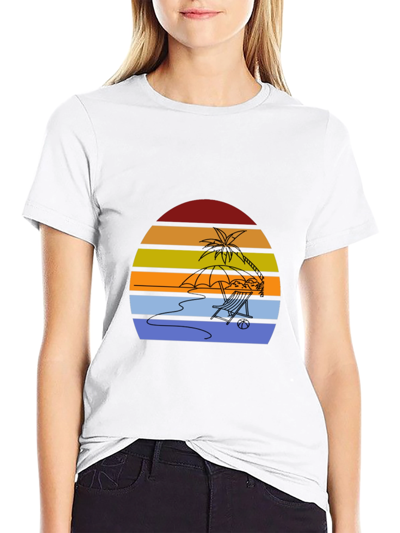Sunset Beach T-Shirt - Relaxed Palm Tree Chair Design