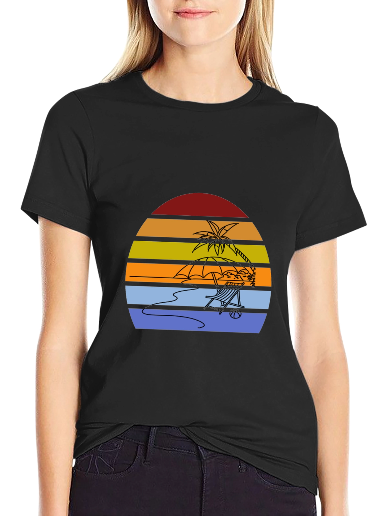 Sunset Beach T-Shirt - Relaxed Palm Tree Chair Design