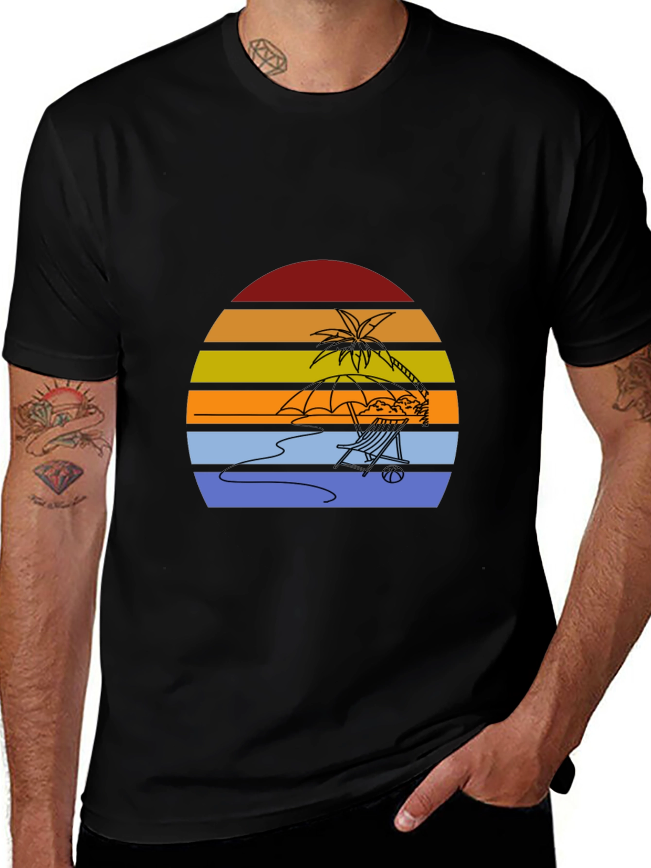 Sunset Beach T-Shirt - Relaxed Palm Tree Chair Design