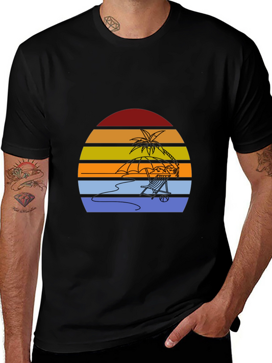 Sunset Beach T-Shirt - Relaxed Palm Tree Chair Design