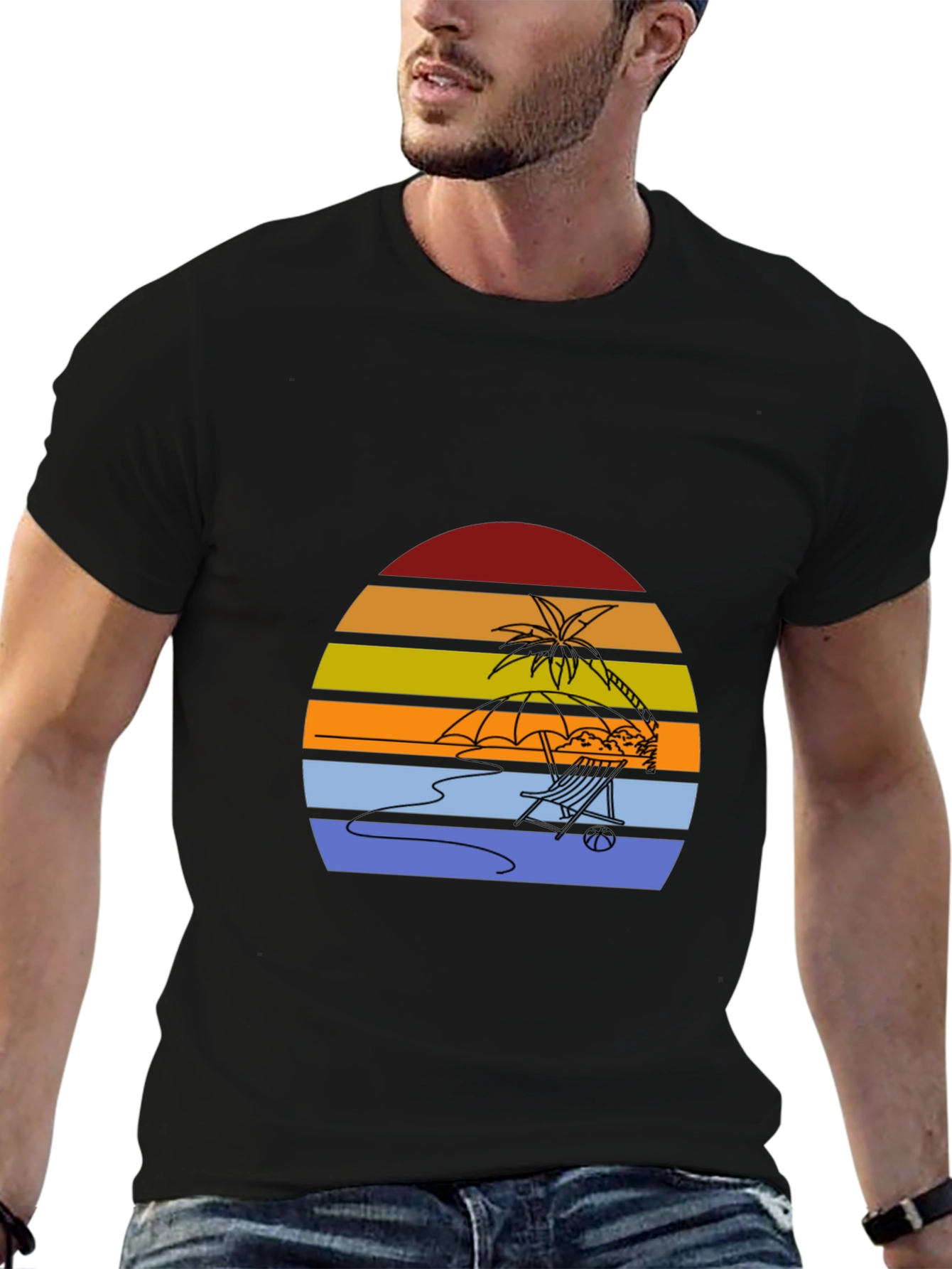Sunset Beach T-Shirt - Relaxed Palm Tree Chair Design