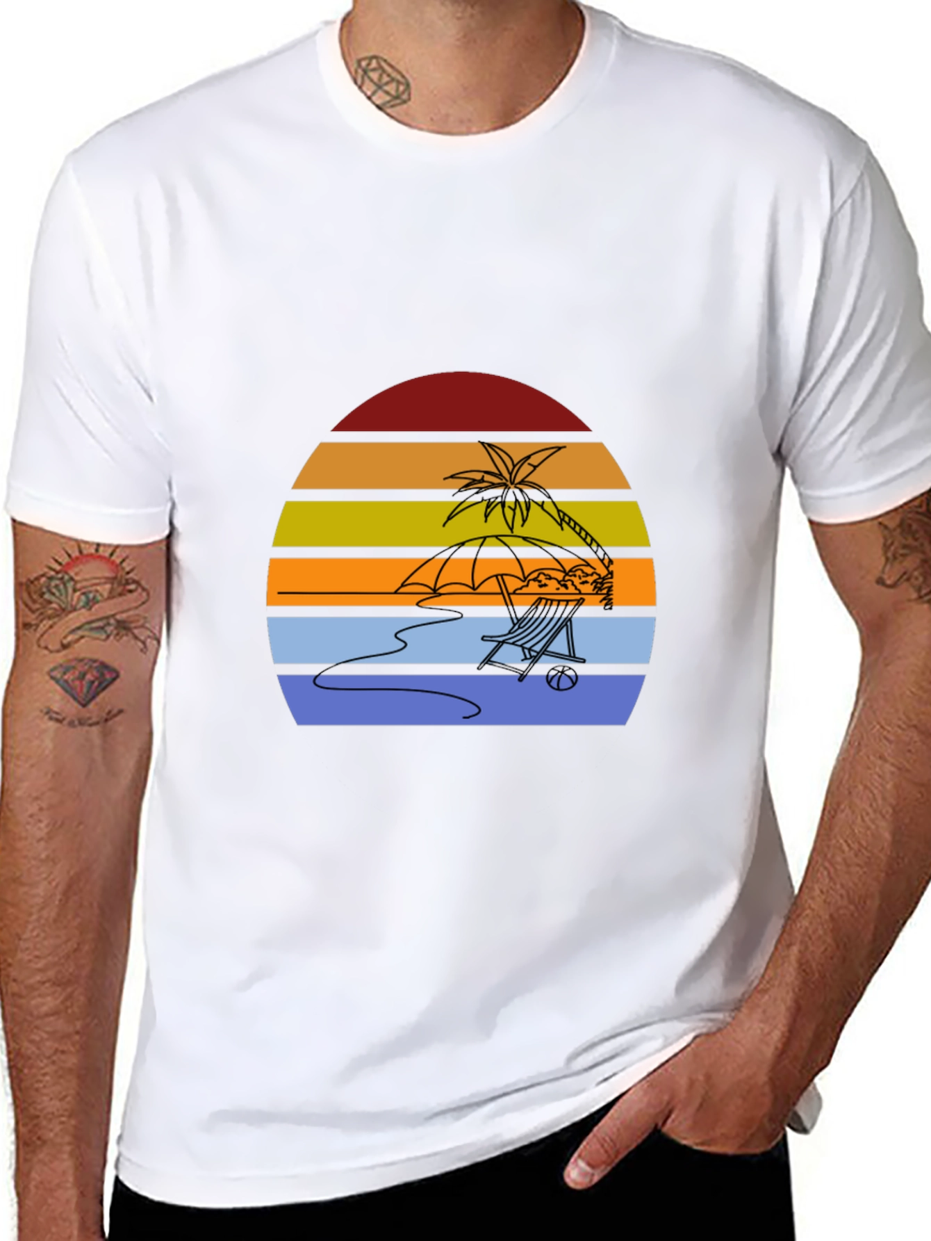 Sunset Beach T-Shirt - Relaxed Palm Tree Chair Design