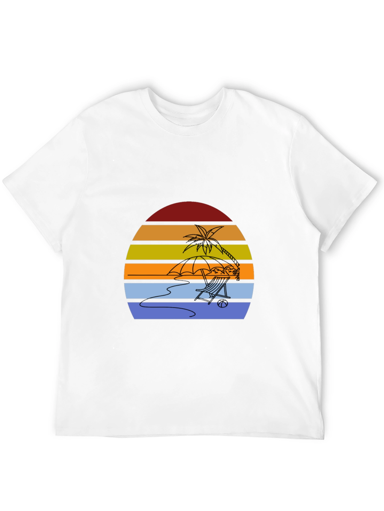 Sunset Beach T-Shirt - Relaxed Palm Tree Chair Design