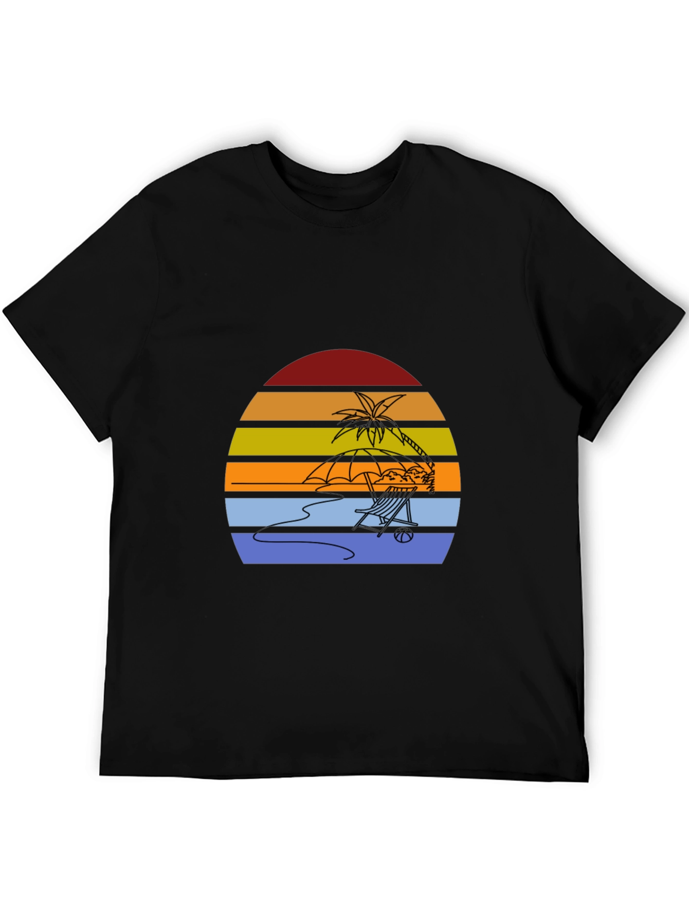 Sunset Beach T-Shirt - Relaxed Palm Tree Chair Design