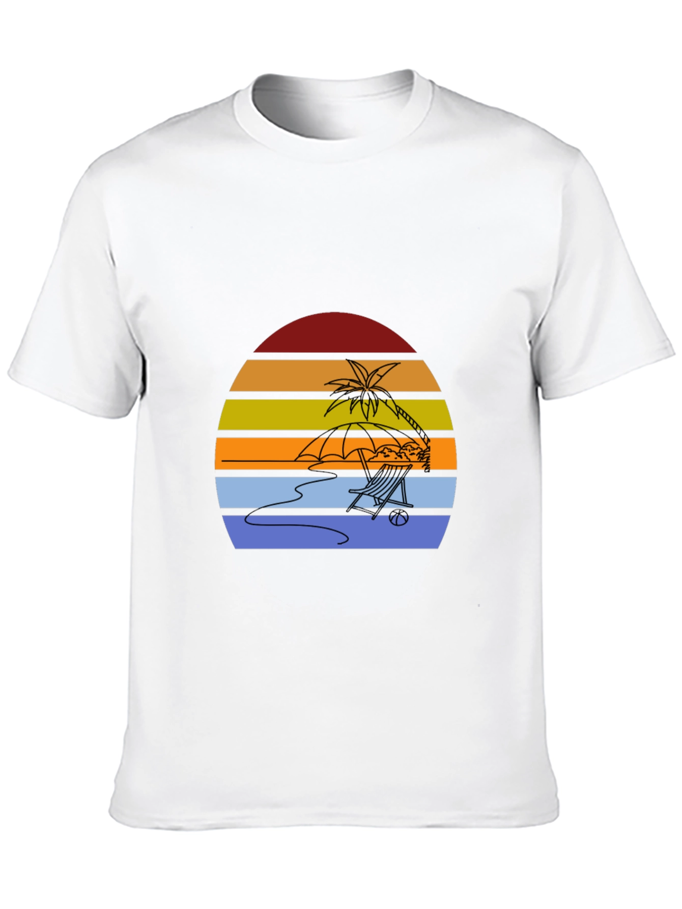 Sunset Beach T-Shirt - Relaxed Palm Tree Chair Design