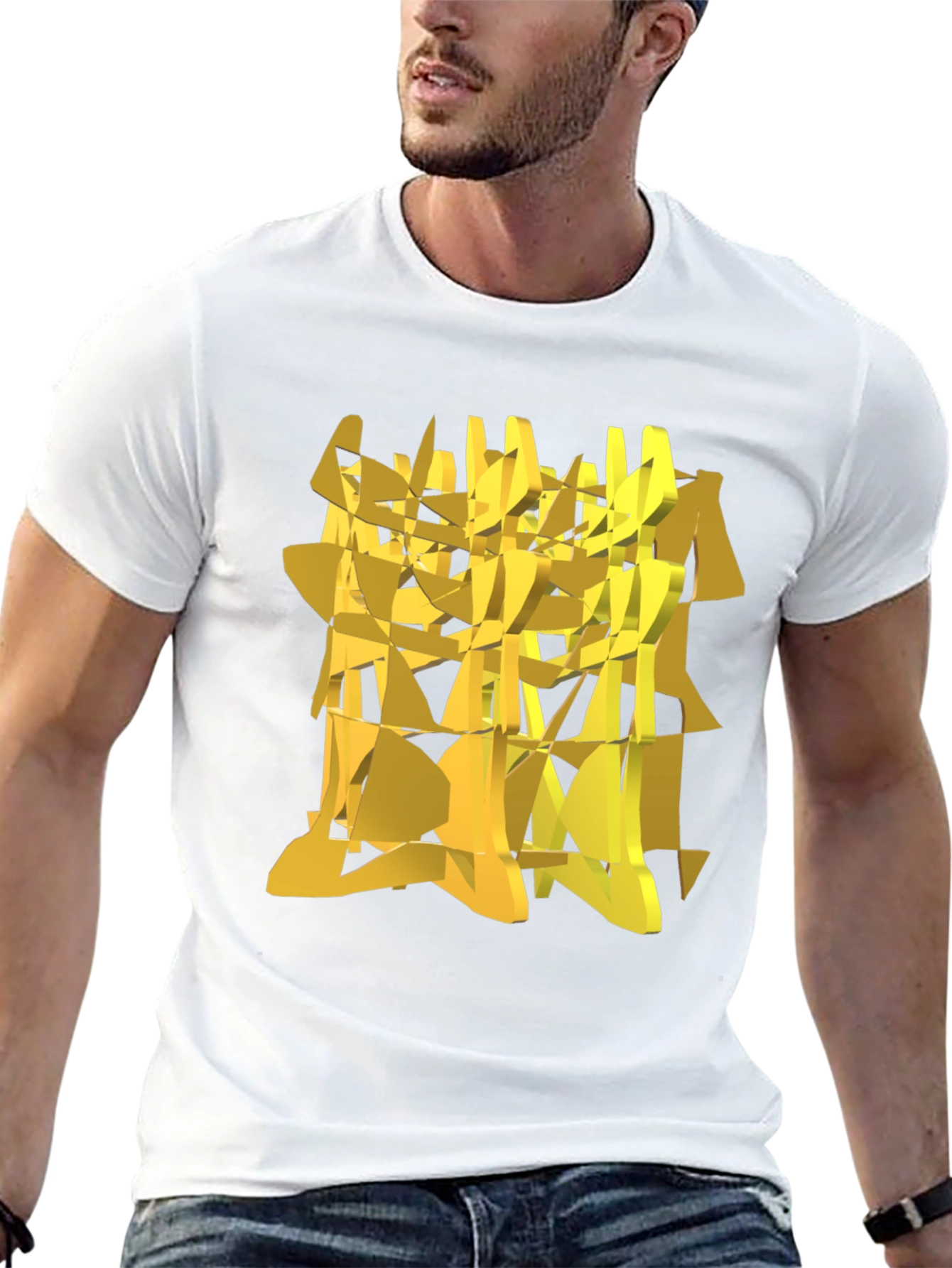 Abstract Geometric Gold Design Black T-Shirt