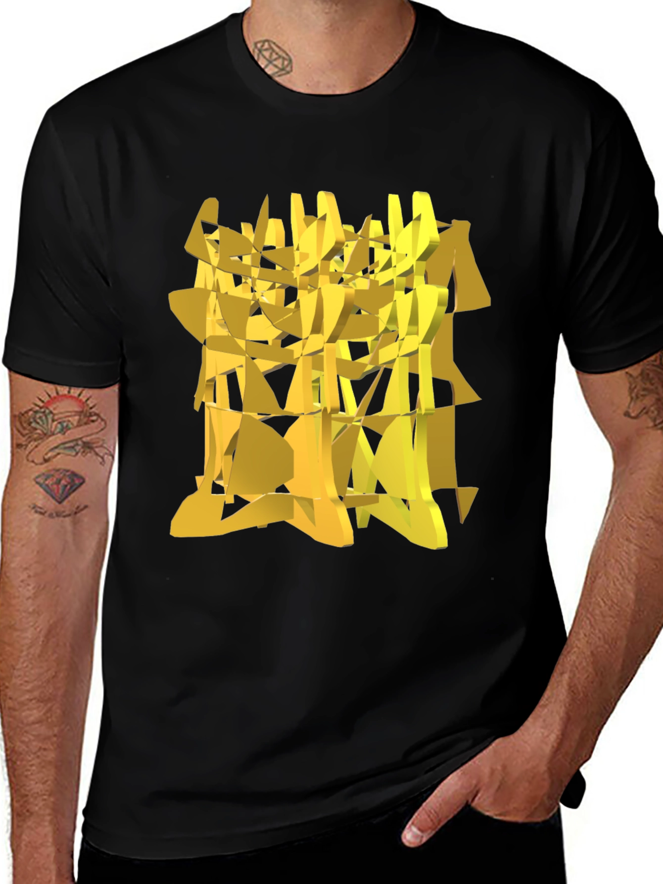 Abstract Geometric Gold Design Black T-Shirt