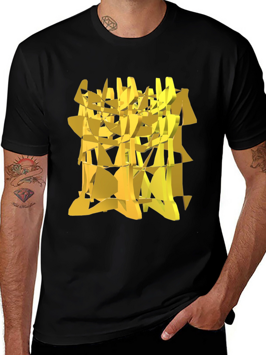 Abstract Geometric Gold Design Black T-Shirt