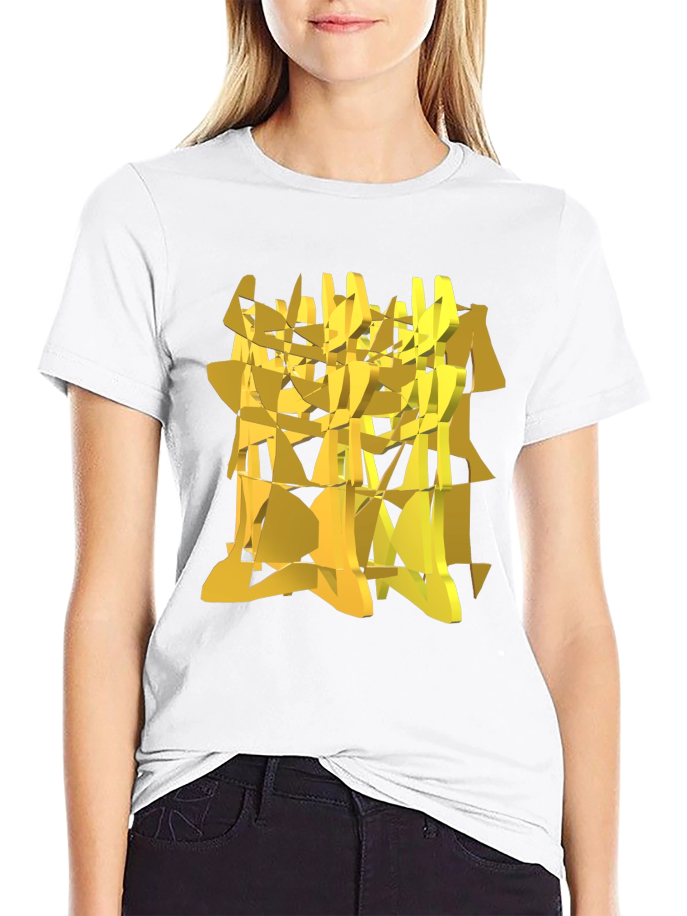 Abstract Geometric Gold Design Black T-Shirt