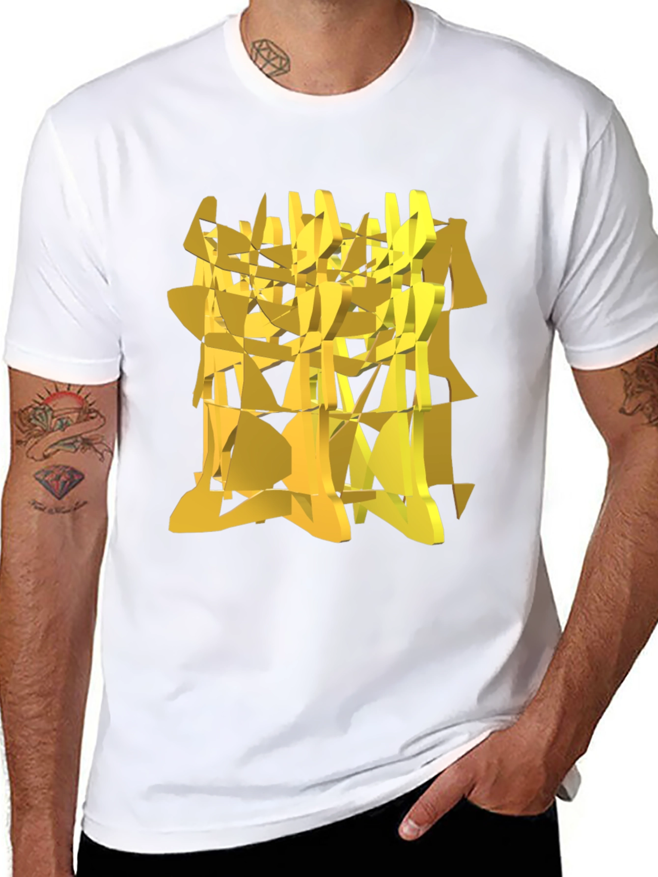 Abstract Geometric Gold Design Black T-Shirt