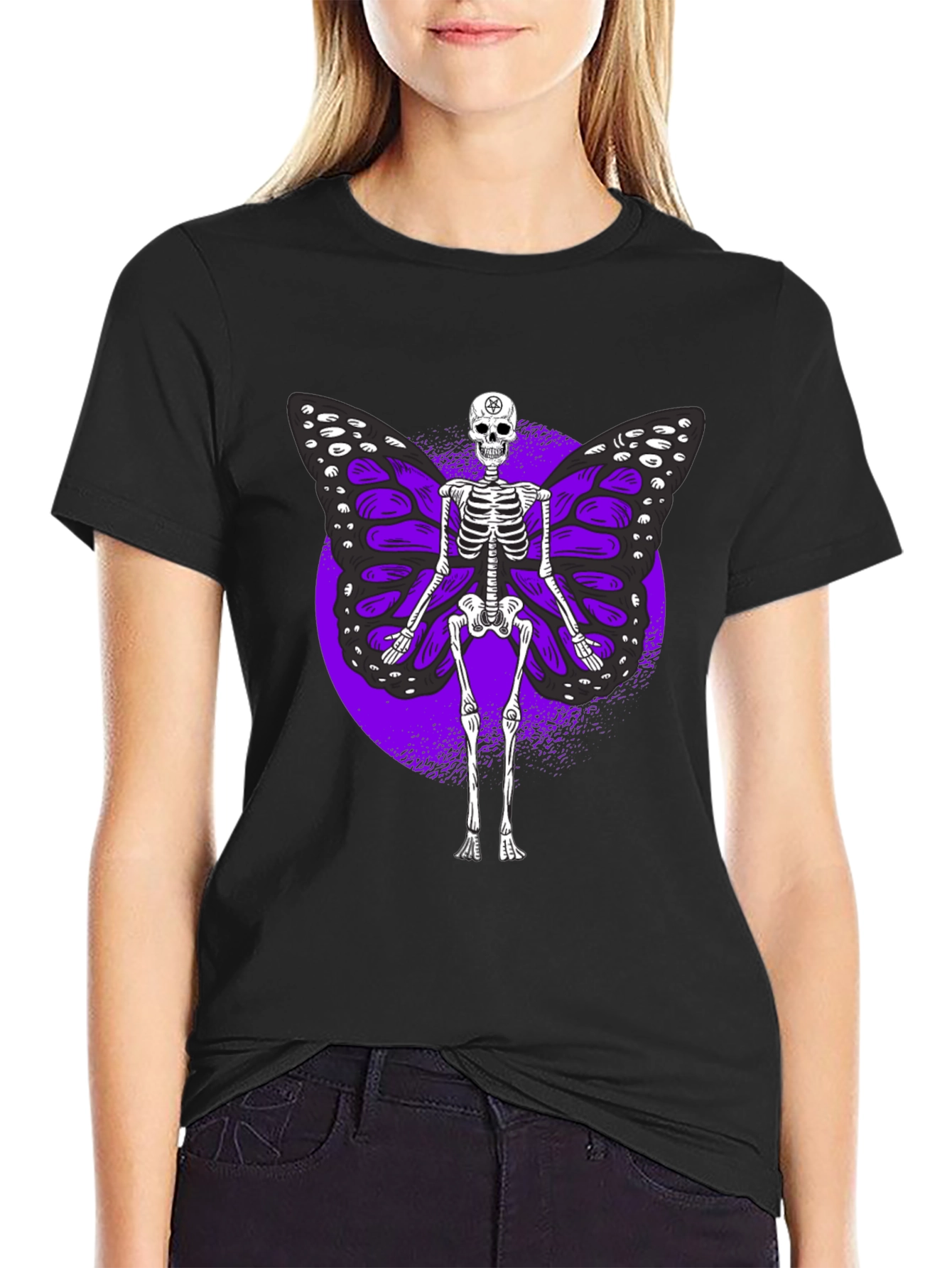 Skeleton Butterfly Graphic Tee - Gothic Style Shirt
