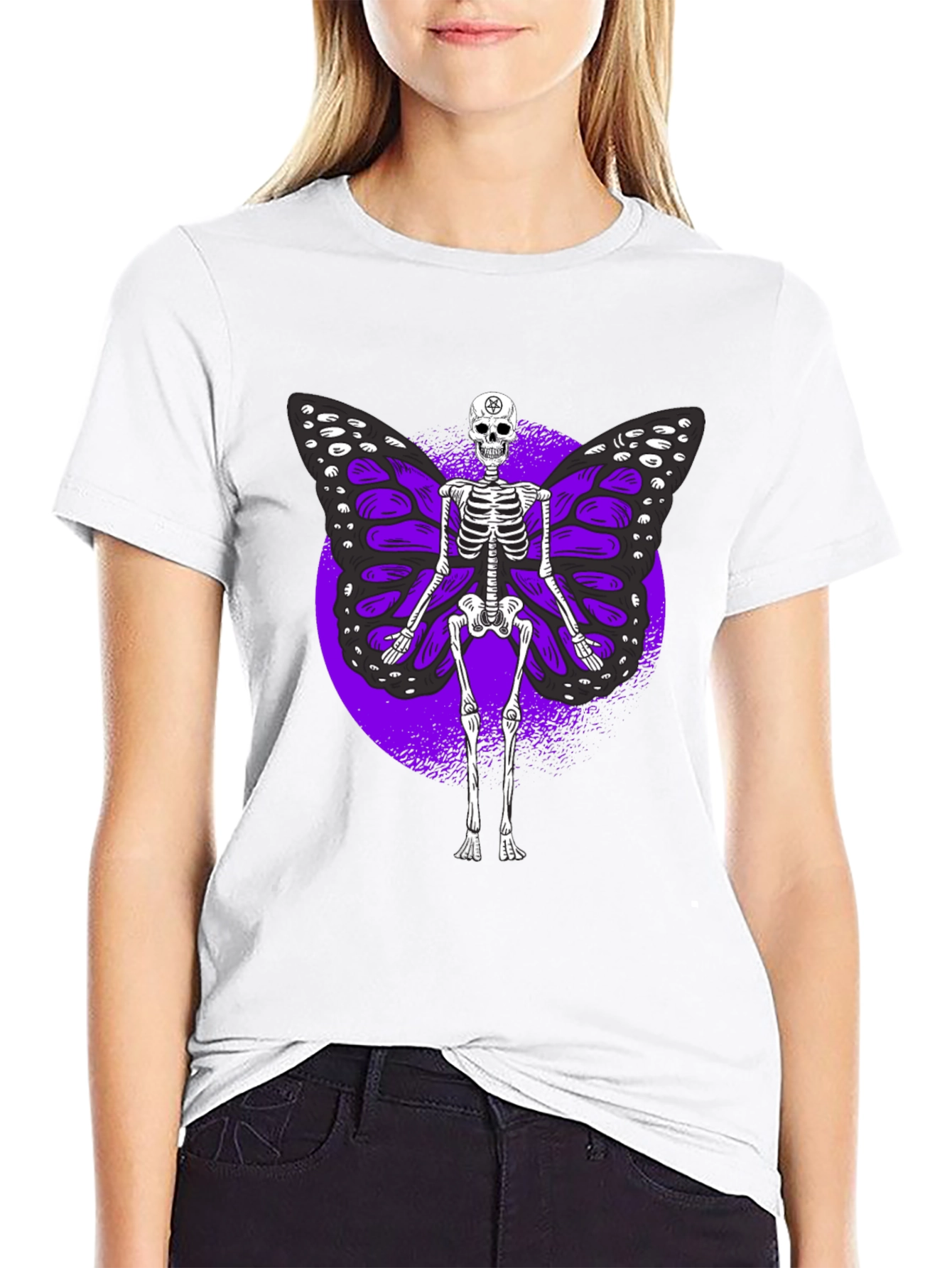 Skeleton Butterfly Graphic Tee - Gothic Style Shirt