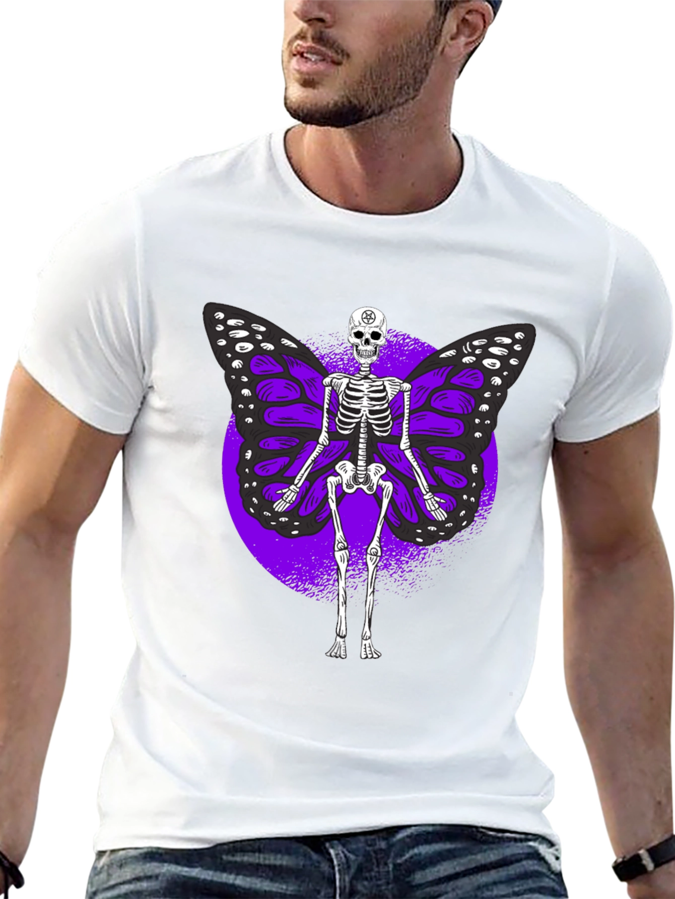 Skeleton Butterfly Graphic Tee - Gothic Style Shirt