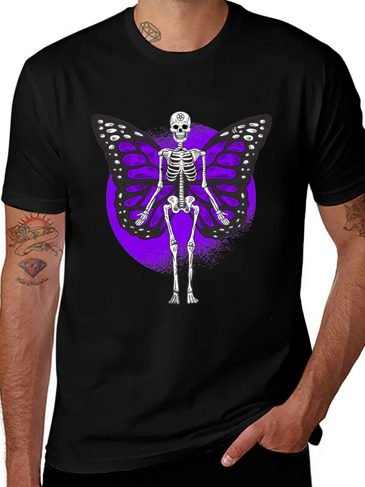 Skeleton Butterfly Graphic Tee - Gothic Style Shirt