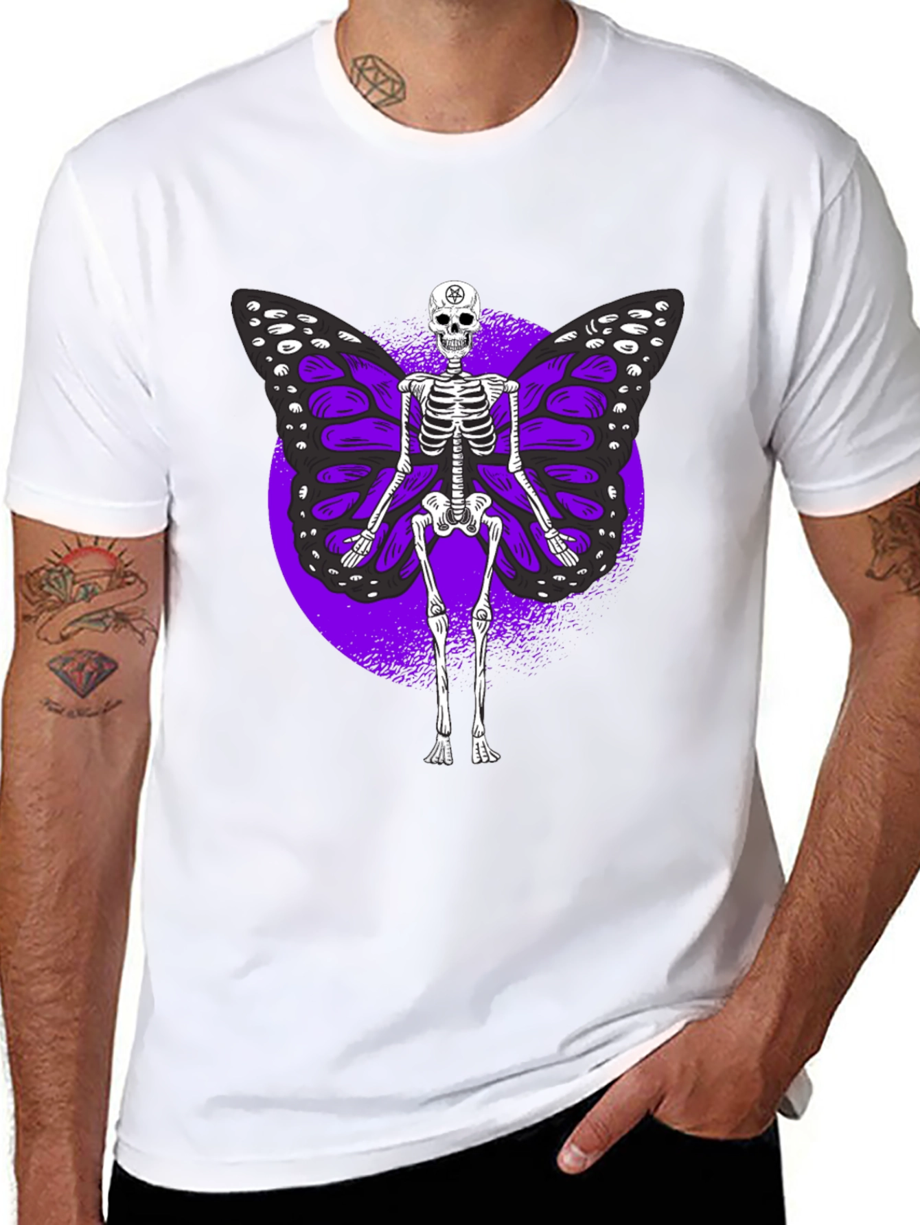 Skeleton Butterfly Graphic Tee - Gothic Style Shirt