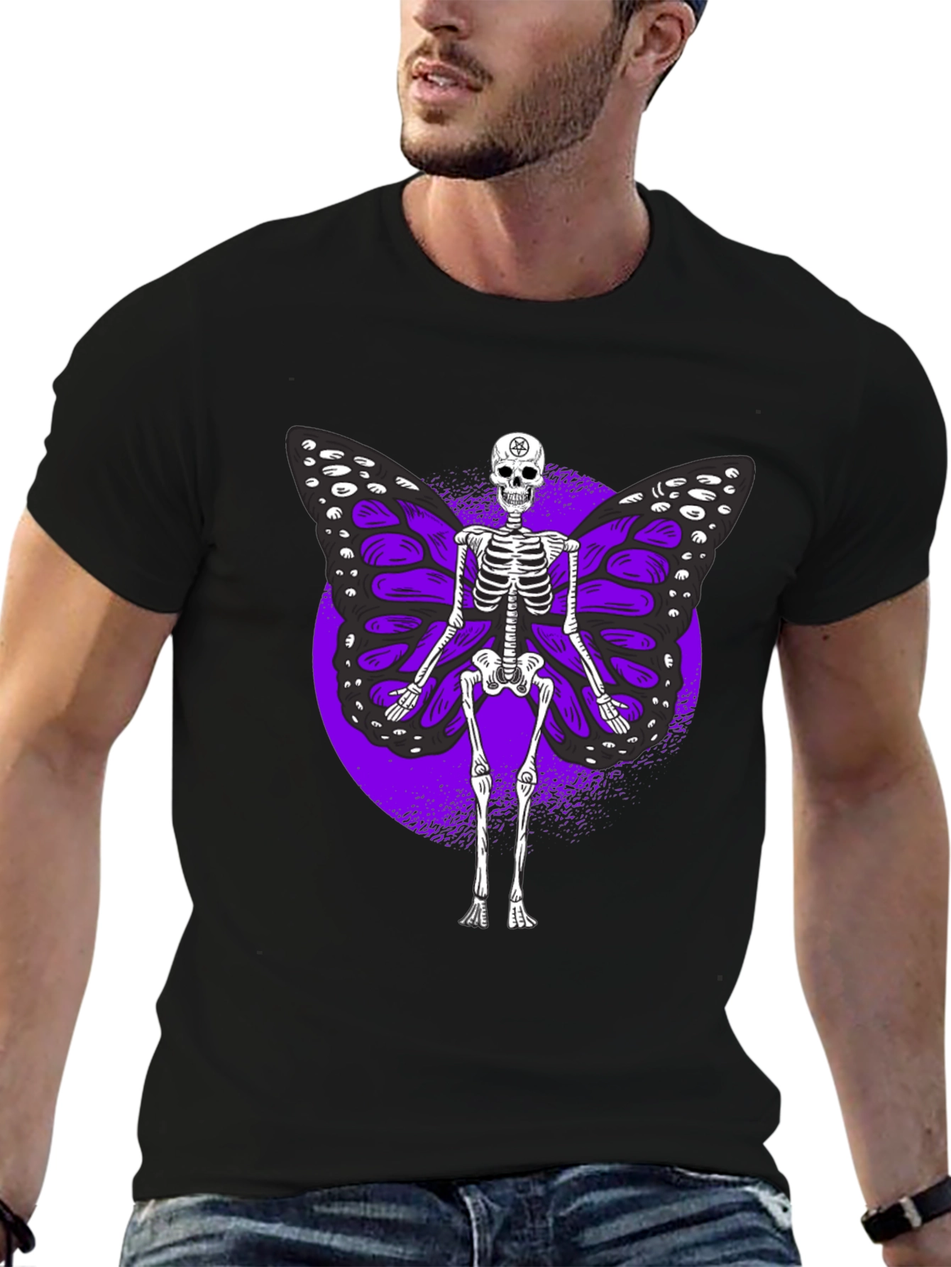 Skeleton Butterfly Graphic Tee - Gothic Style Shirt