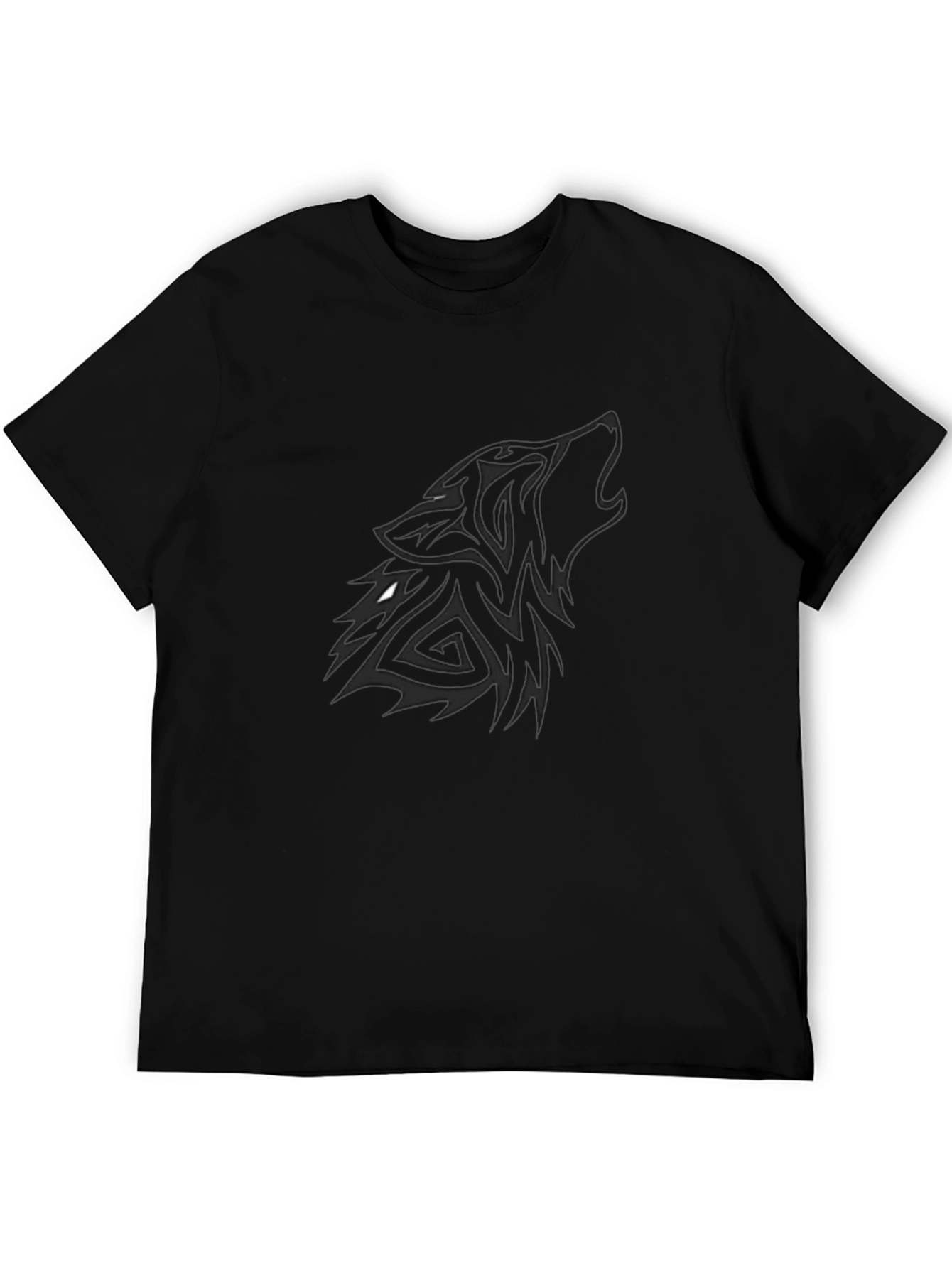Mens Black T-Shirt with Tribal Wolf Graphic